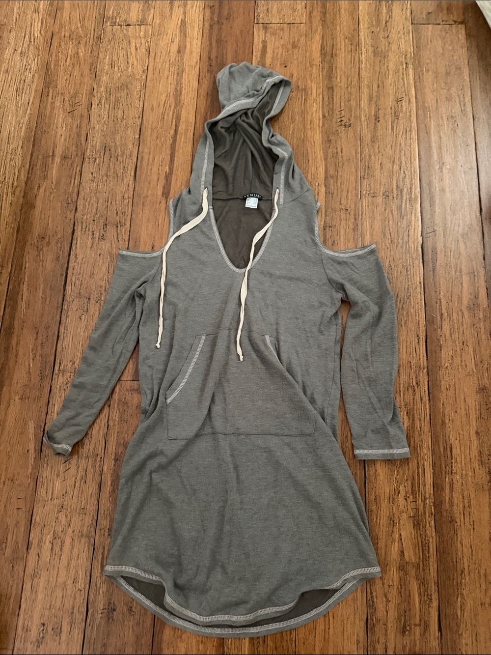 VENUS Olive Gray Sleeveless Hoodie dress